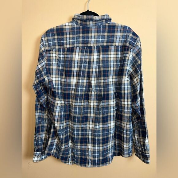 Eddie Bauer Navy & Tan Plaid Print Long Sleeve Classic Fit Button Down Large - Picture 5 of 5